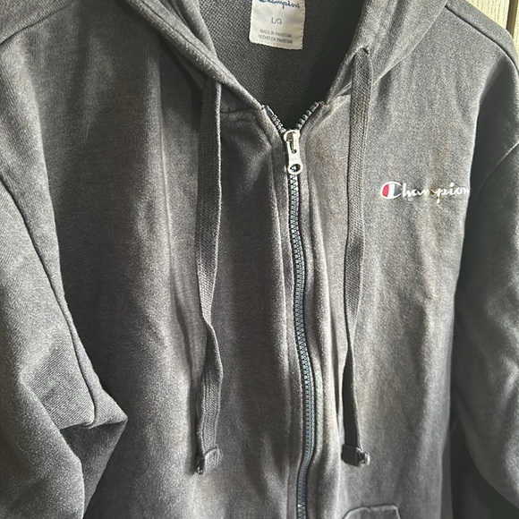 Champion Grey Hooded Sweatshirt Unisex Size L - Picture 2 of 5